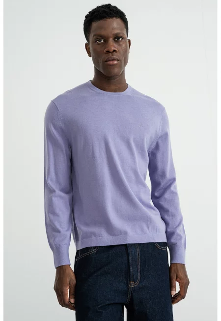 Вълнен пуловер с овално деколте - Лилав