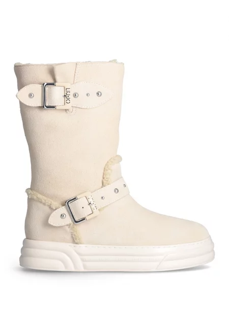 Велурени боти с еко пух - Крем