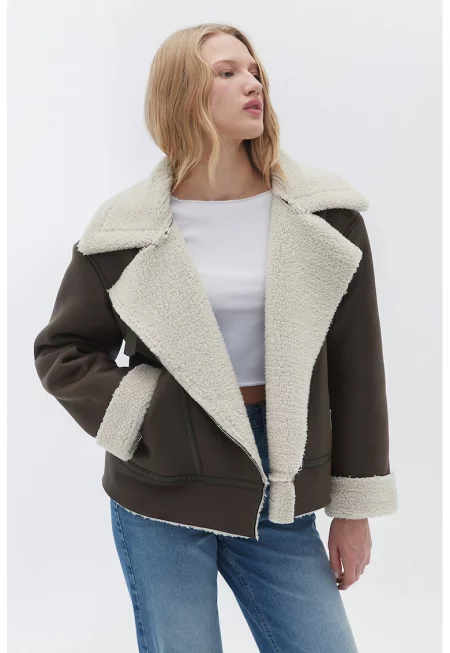 Велурено яке със синтетика с цип