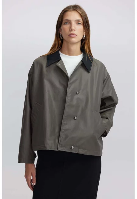 Яке с паднали ръкави - Черен/Сиво-кафяв