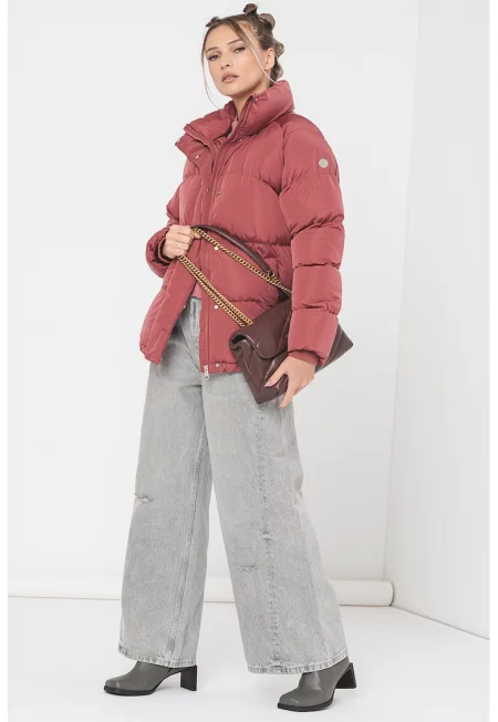 Зимно ватирано яке с висока яка - Тъмнорозов
