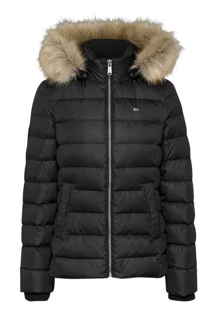 Зимно яке с пухена вата и качулка - Черен