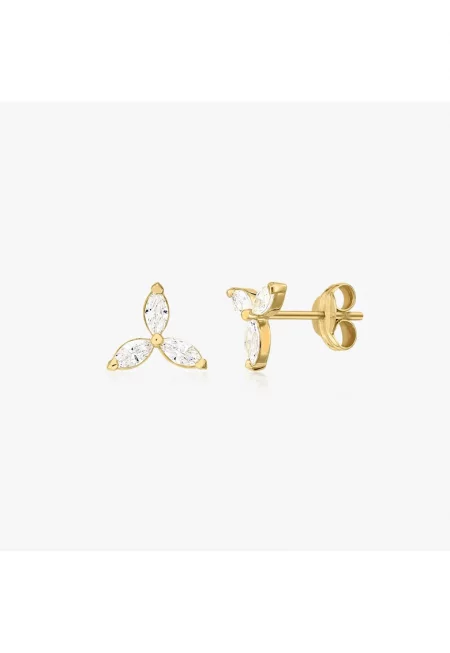 Златни обеци Flower Studs - Цирконий