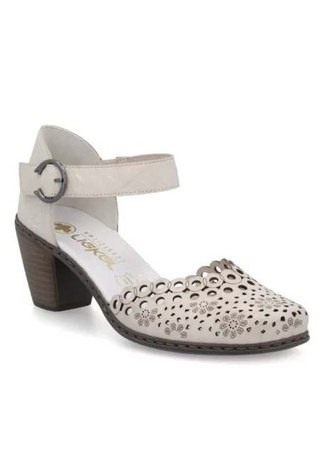 Бежови обувки  от естествена кожа с изрязани връзки и перфорация от дантела RIK40902-60