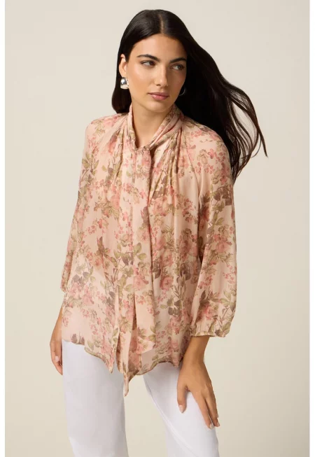 Блуза с бухнали ръкави и десен