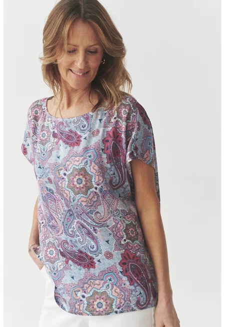 Блуза с къси ръкави и принт - Многоцветен