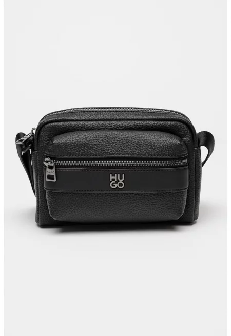 Чанта през рамо от еко кожа с лого - Черен