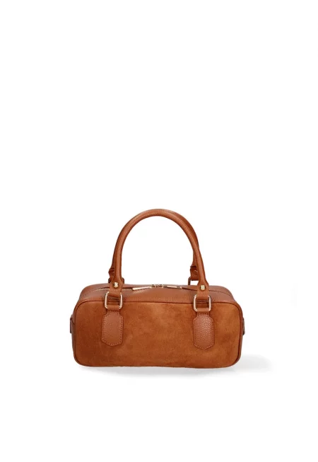 Чанта Seraphina Elite от велур и кожа - Канелено кафяво