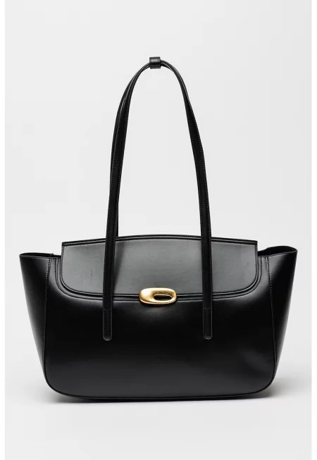 Чанта Tote от еко кожа с метален детайл - Черен