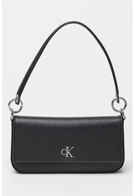 Чанта за рамо от еко кожа с лого - Черен