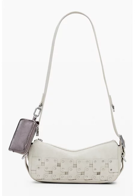 Чанта за рамо от еко кожа с отделящ се несесер - Мръснобял