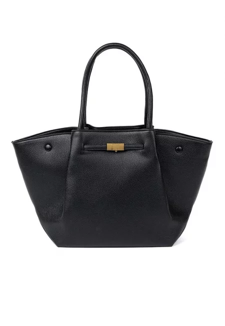 Чанта за рамо  Shopper - черна - от екологична кожа - с множество отделения - големи размери.