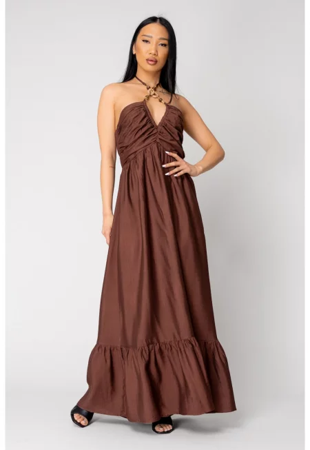 Дълга рокля с гол гръб Кафява 16436