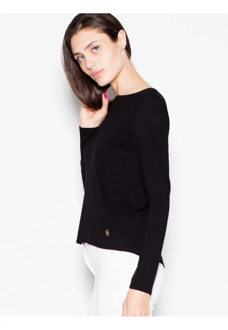 Дамска блуза  къс - дълъг ръкав - изрезка на гърба - черна - вискоза