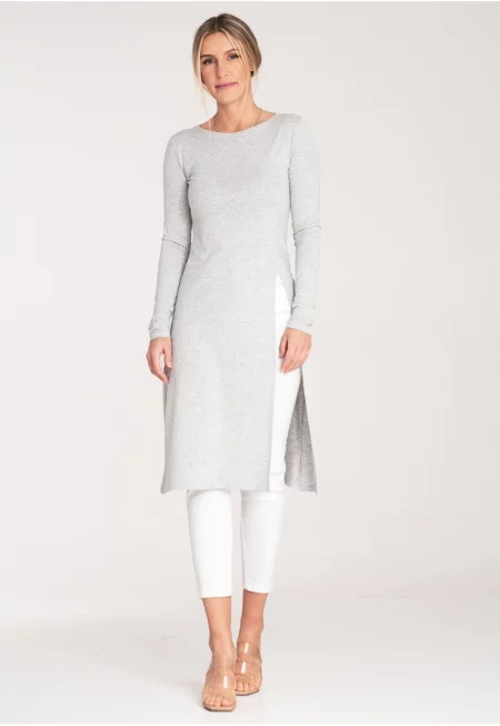 Дамска дълга блуза -  Вискоза/Еластан - Сив