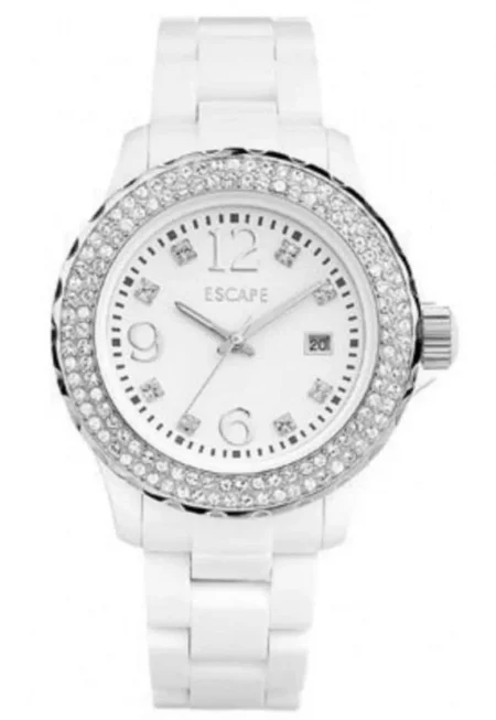 Дамски часовник  ECP10090 - 40 мм - бяла пластмасова каишка - водоустойчивост 5 ATM