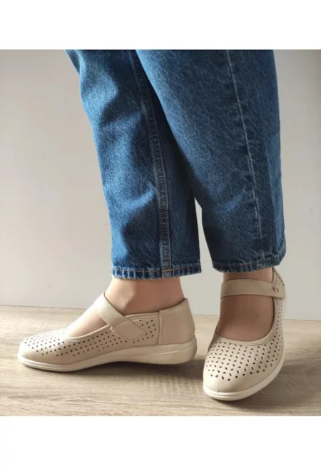 Дамски Ежедневни Обувки  60020B 03-N Перфорирани Бежови - Бежов