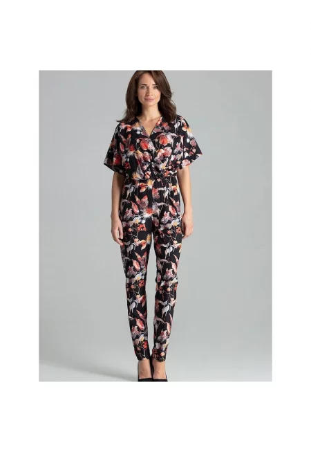 Дамски гащеризон  на цветя - дълги панталони - кимоно ръкави - многоцветен - полиестер