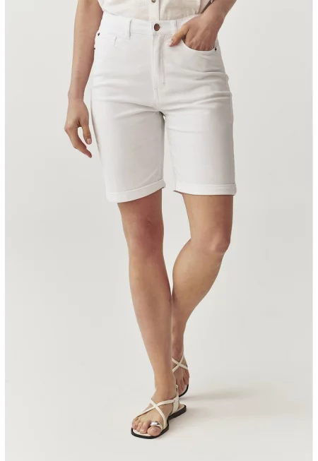 Дънков къс панталон със средна талия - Мръснобял