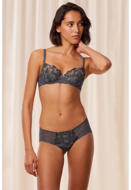 Дантелен сутиен с регулируеми презрамки - Tъмносив