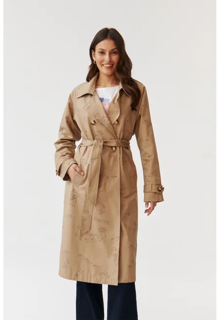 Десениран тренч Megnama - Бежов