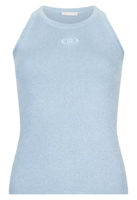 Фино плетен бляскав топ - Светлосин