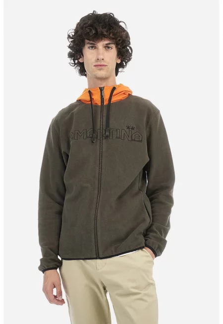 Худи с цип и лого - Оранжев/Сиво-бежов