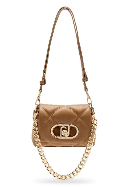 Капитонирана чанта през рамо Lapuffy с капаче - Светлокафяв