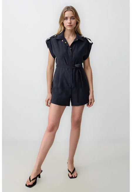 Къс гащеризон с връзка - Черен