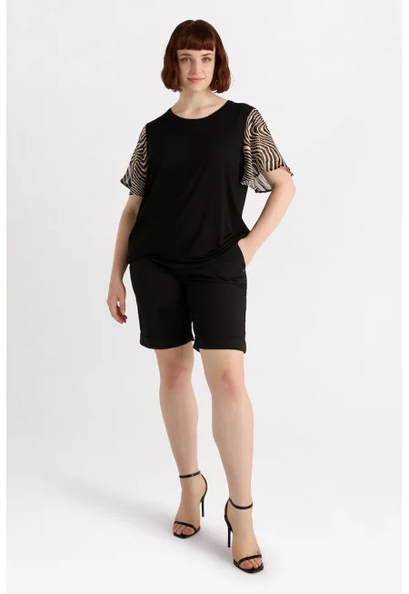 Къс панталон с памук и джобове - Черен