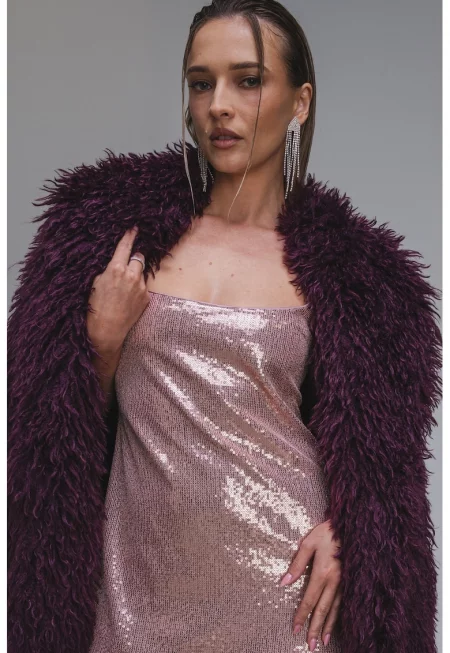 Къса рокля с пайети - Прашно розово