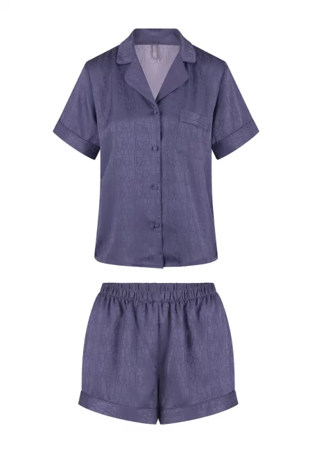 Къса сатинирана пижама с принт