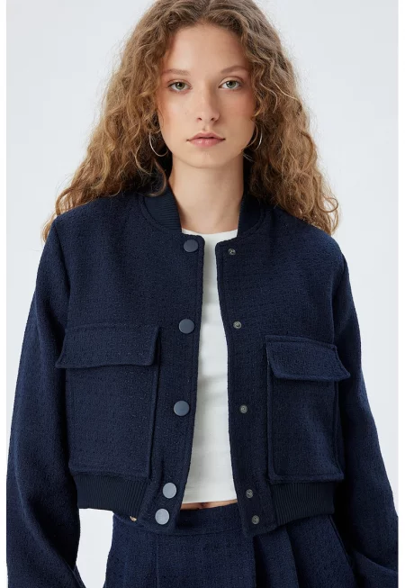 Късо яке с капси - Тъмносин