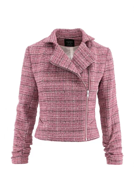 Късо яке с памук и цип - Прашно розово