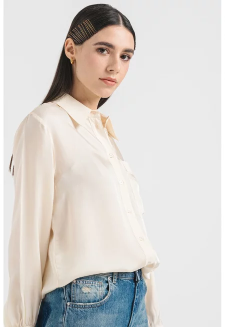 Класическа риза с джоб - Слонова кост