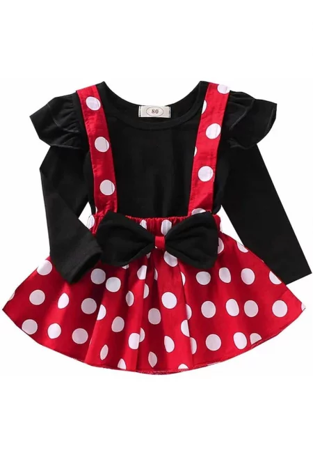 Комплект с дълъг ръкав на точки в червен цвят за момичета