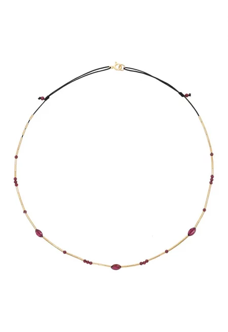 КОРИНА МАРДАРИ - Колие - навито с 14K/20 злато и камък гранат - Златист/Черен/Тъмночервен