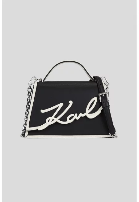 Кожена чанта с лого - Бял/Черен