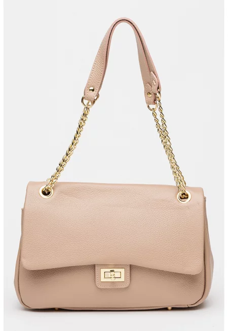 Кожена чанта за рамо - Прашно розово