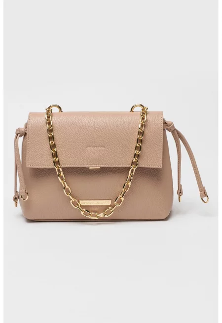Кожена чанта за рамо с презрамка-верижка - Прашно розово