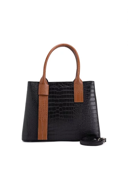 Кожена шопинг чанта Monviso с шагрен - Черен/Кафяв