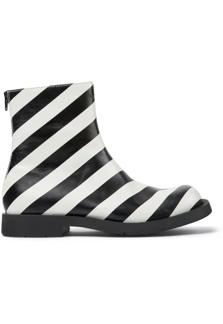 Кожени боти 1978 на райе с квадратен връх - Бял/Черен