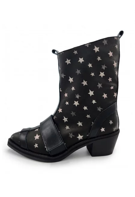 Кожени боти с масивен ток - Черен