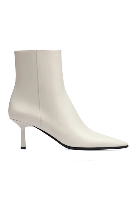 Кожени боти с остър връх - Мръснобял
