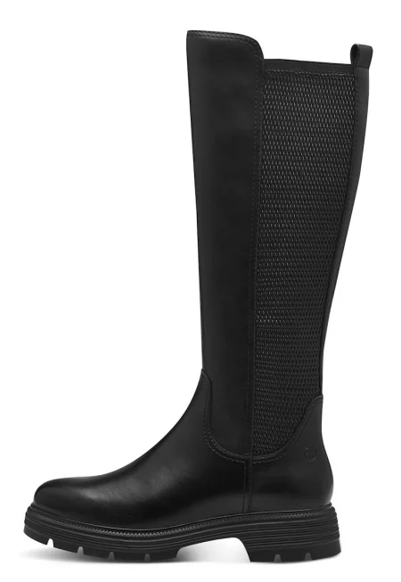 Кожени ботуши с релеф - Черен