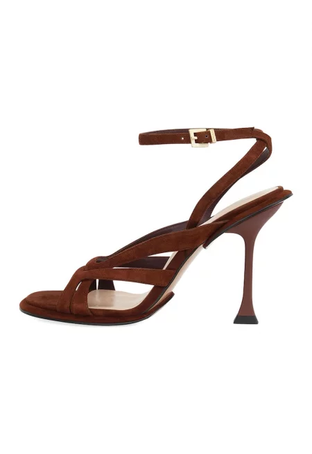 Кожени сандали с каишка през глезена - Коняк кафяв