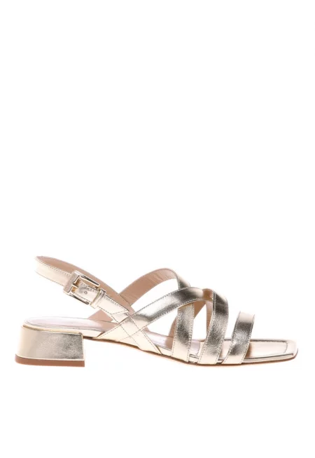 Кожени сандали с масивен ток - Златист