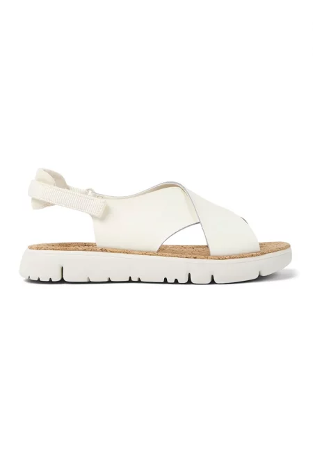 Кожени сандали с велкро - Бял