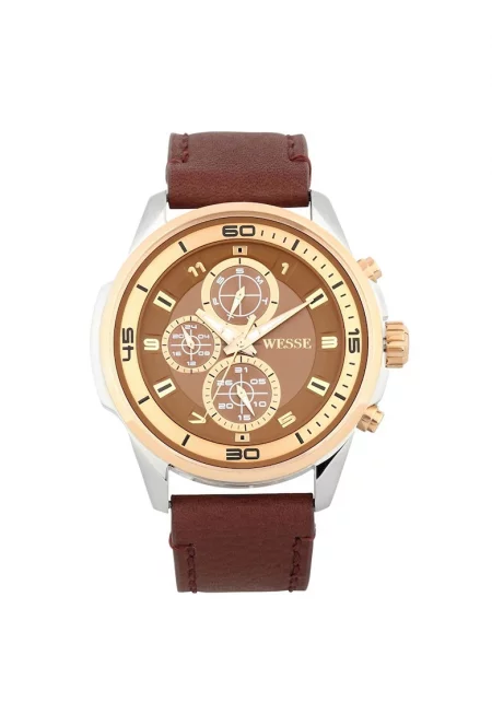 Мъжки часовник  модел WWG400104L - сребрист - кафява каишка - кварцов механизъм - водоустойчивост 3 ATM