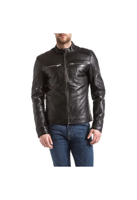 Мъжко байкърско яке  IDANNUS - Кожено - Черно - Черен